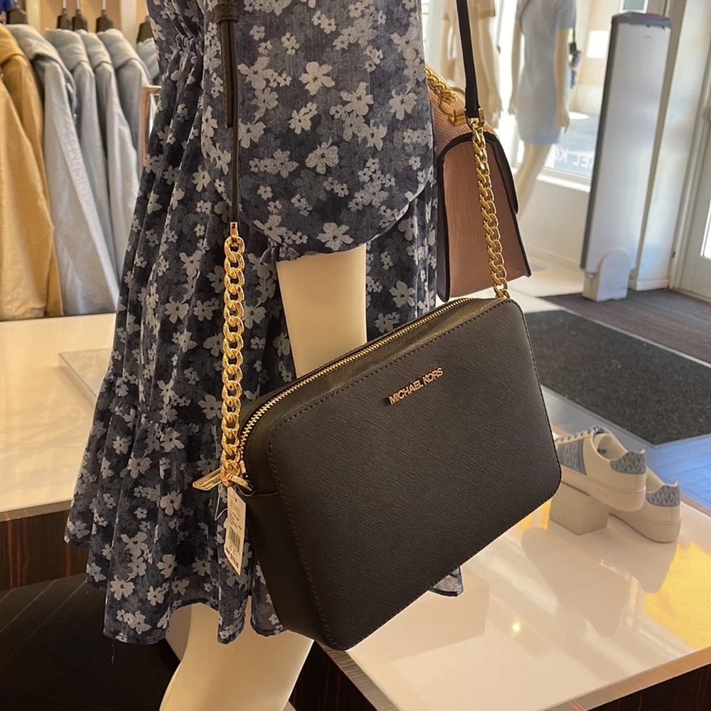 Michael Kors Jet Set Item Large East West Zip Crossbody Leather Black - Picture 14 of 16